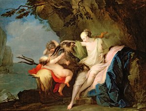 La ninfa Adrastia y la cabra Amaltea con el infante Zeus